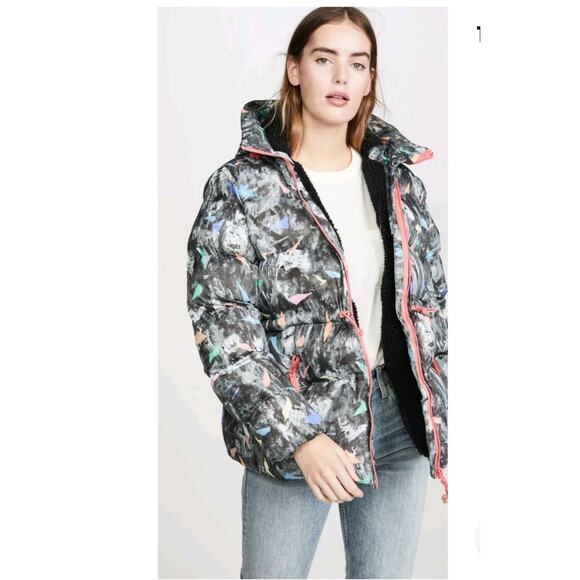 HUNTER Original A-Line Puffer Jacket Storm Camo Print Multi Color